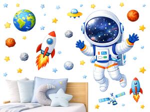 Malý kosmonaut textilní přelepitelné samolepky na zeď arch 46 x 45 cm