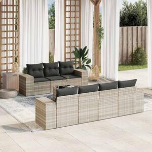 8dílná zahradní sedací souprava a podušky světle šedá polyratan 3222331
