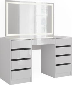 Toaletní stolek Vicco Sherry Bílá/Bílá vysoký lesk 128.2 cm se zrcadlem LED, Model 57637