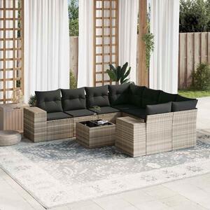 9dílná zahradní sedací souprava a podušky světle šedá polyratan 3222361