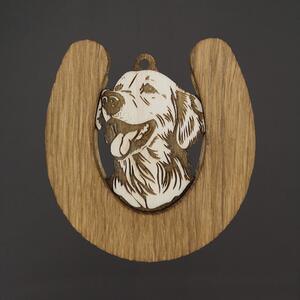 AMADEA Dřevěná ozdoba z masivu s vkladem podkova - pes, 7 cm, český výrobek