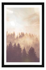 Plakát s paspartou mlha nad lesem
