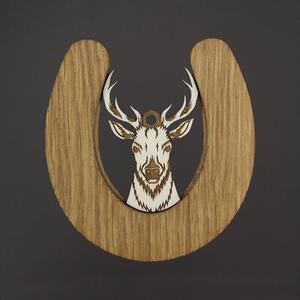 AMADEA Dřevěná ozdoba z masivu s vkladem podkova - jelen, 7 cm, český výrobek