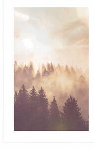 Plakát s paspartou mlha nad lesem