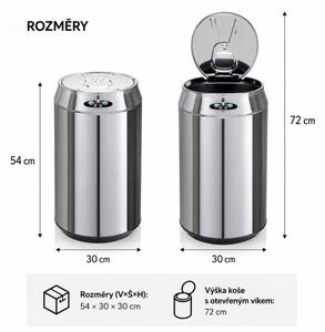 Bezdotykový odpadkový koš 30l nápojová plechovka stříbrná