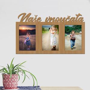 Dřevěný fotorámeček Naše vnoučata Zvolte barvu dekoru: Buk | Rozměry (cm)grafie: 10x15 | Počet fotorámečků: 3