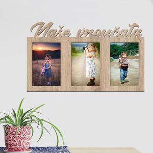 Dřevo života | Dřevěný fotorámeček Naše vnoučata Zvolte barvu dekoru: Dub Sonoma | Rozměry (cm)grafie: 13x18 | Počet fotorámečků: 3