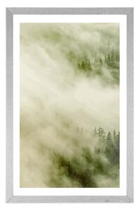 Plakát s paspartou mlhavý les