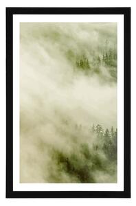 Plakát s paspartou mlhavý les