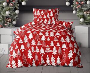 2x flanelové povlečení CHRISTMAS TREES červené + prostěradlo mikroplyš SOFT 180x200 cm bílé