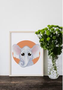 Plakát Slon (21x30cm) A4, Plakát do dětského pokoje, Plakát se zvířátkem, Ručně kreslený obrázek, Plakát na zeď pokojíčku Barva: Oranžová