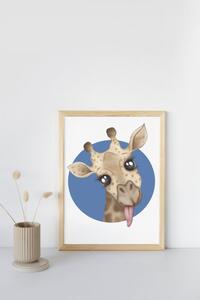 Plakát Žirafa (21x30cm) A4, Plakát do dětského pokoje, Plakát se zvířátkem, Ručně kreslený obrázek, Plakát na zeď pokojíčku Barva: Mátová