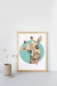 Plakát Žirafa (21x30cm) A4, Plakát do dětského pokoje, Plakát se zvířátkem, Ručně kreslený obrázek, Plakát na zeď pokojíčku Barva: Mátová