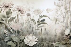 Tapeta květiny zahalené přírodou s béžovým kontrastem