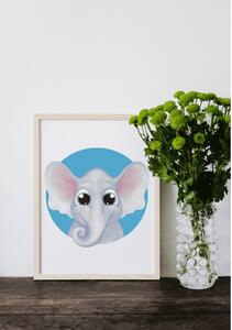 Plakát Slon (21x30cm) A4, Plakát do dětského pokoje, Plakát se zvířátkem, Ručně kreslený obrázek, Plakát na zeď pokojíčku Barva: Fialová