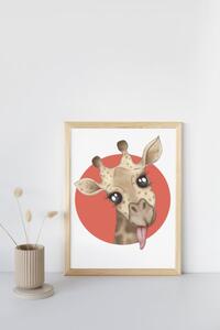 Plakát Žirafa (21x30cm) A4, Plakát do dětského pokoje, Plakát se zvířátkem, Ručně kreslený obrázek, Plakát na zeď pokojíčku Barva: Limeta