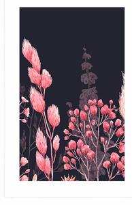 Plakát s paspartou variace trávy v růžové barvě
