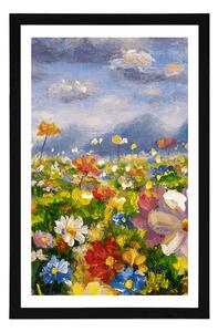Plakát s paspartou olejomalba divoké květiny