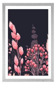 Plakát s paspartou variace trávy v růžové barvě