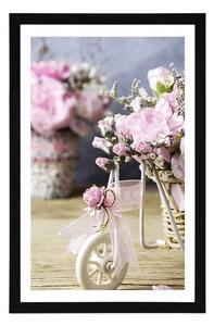 Plakát s paspartou romantický růžový karafiát ve vintage nádechu