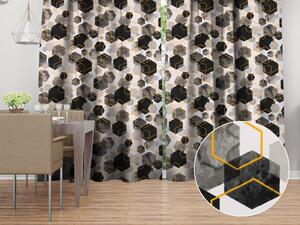 Biante Bavlněný závěs Sandra SA-482 Šedo-černé mramorové hexagony 150x160 cm