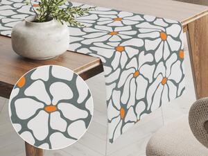 Biante Bavlněný běhoun na stůl Sandra SA-491 Bílé designové květy na šedém 35x140 cm