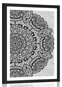 Plakát s paspartou květinová Mandala v černobílém provedení - 40x60 black