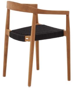 Teaková zahradní židle Kave Home Ydalia s tmavým pleteným sedákem