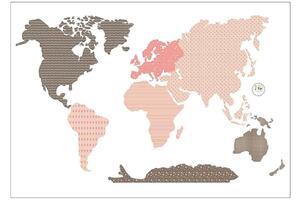 Yellow Tipi Růžová samolepka na zeď World Map 88 x 155 cm