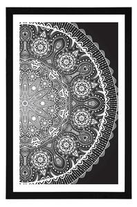 Plakát s paspartou okrasná Mandala s krajkou v černobílém provedení - 40x60 silver