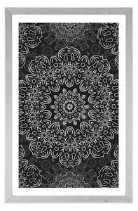 Plakát s paspartou Mandala s abstraktním vzorem v černobílém provedení