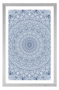 Plakát s paspartou detailní ozdobná Mandala v modré barvě - 40x60 white