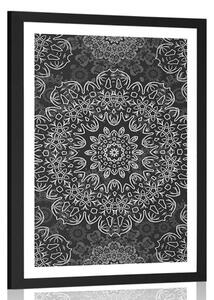 Plakát s paspartou Mandala s abstraktním vzorem v černobílém provedení - 40x60 white