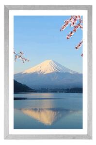 Plakát s paspartou výhled z jezera na Fuji