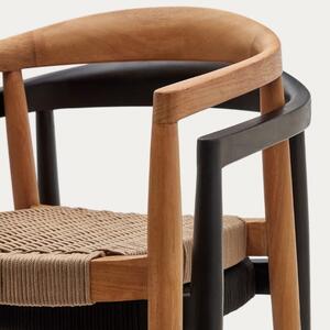 Černá teaková zahradní židle Kave Home Ydalia s pleteným sedákem