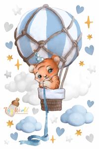Dětská nálepka na zeď Tiny world - tygřík v modrém balonu