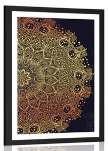 Plakát s paspartou zlatá orientální Mandala