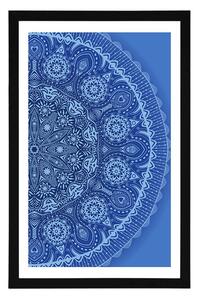 Plakát s paspartou okrasná Mandala s krajkou v modré barvě - 40x60 silver