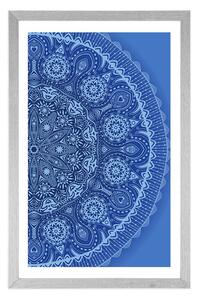 Plakát s paspartou okrasná Mandala s krajkou v modré barvě - 40x60 silver