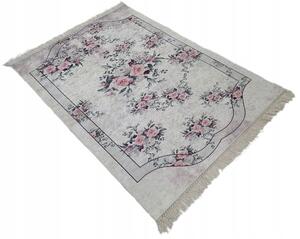 Kusový vzorovaný koberec s třásněmi SUNSHINE 80x150 cm růžové květy Multidecor