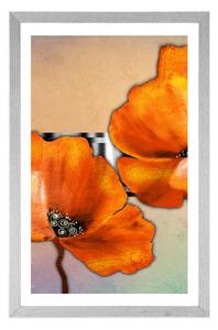 Plakát s paspartou květiny v orientálním stylu - 40x60 silver