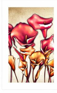 Plakát s paspartou červené květy kaly