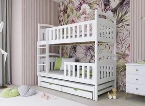 Dětská patrová postel z masivu borovice VIKTOR s přistýlkou a šuplíky - 200x90 cm - přírodní