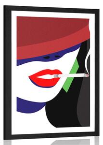 Plakát s paspartou žena v klobouku v pop art stylu