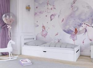 Dětská postel z masivu borovice BELA s úložným prostorem - 200x90 cm - bílá