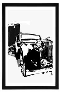 Plakát s paspartou černobílé retro auto s abstrakcí