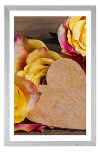 Plakát s paspartou valentýnské žluté růže