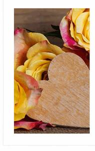 Plakát s paspartou valentýnské žluté růže