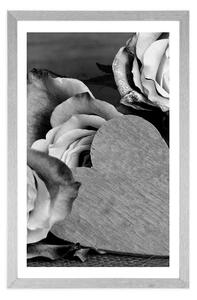 Plakát s paspartou valentýnské růže v černobílém provedení