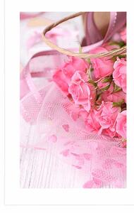 Plakát s paspartou romantická růžová kytice růží